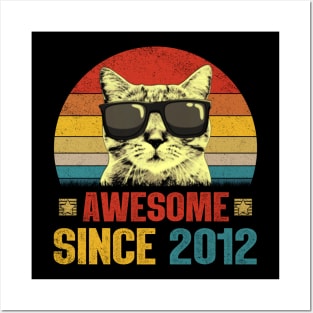Awesome Since 2012 12th Birthday Gifts Cat Lover Posters and Art